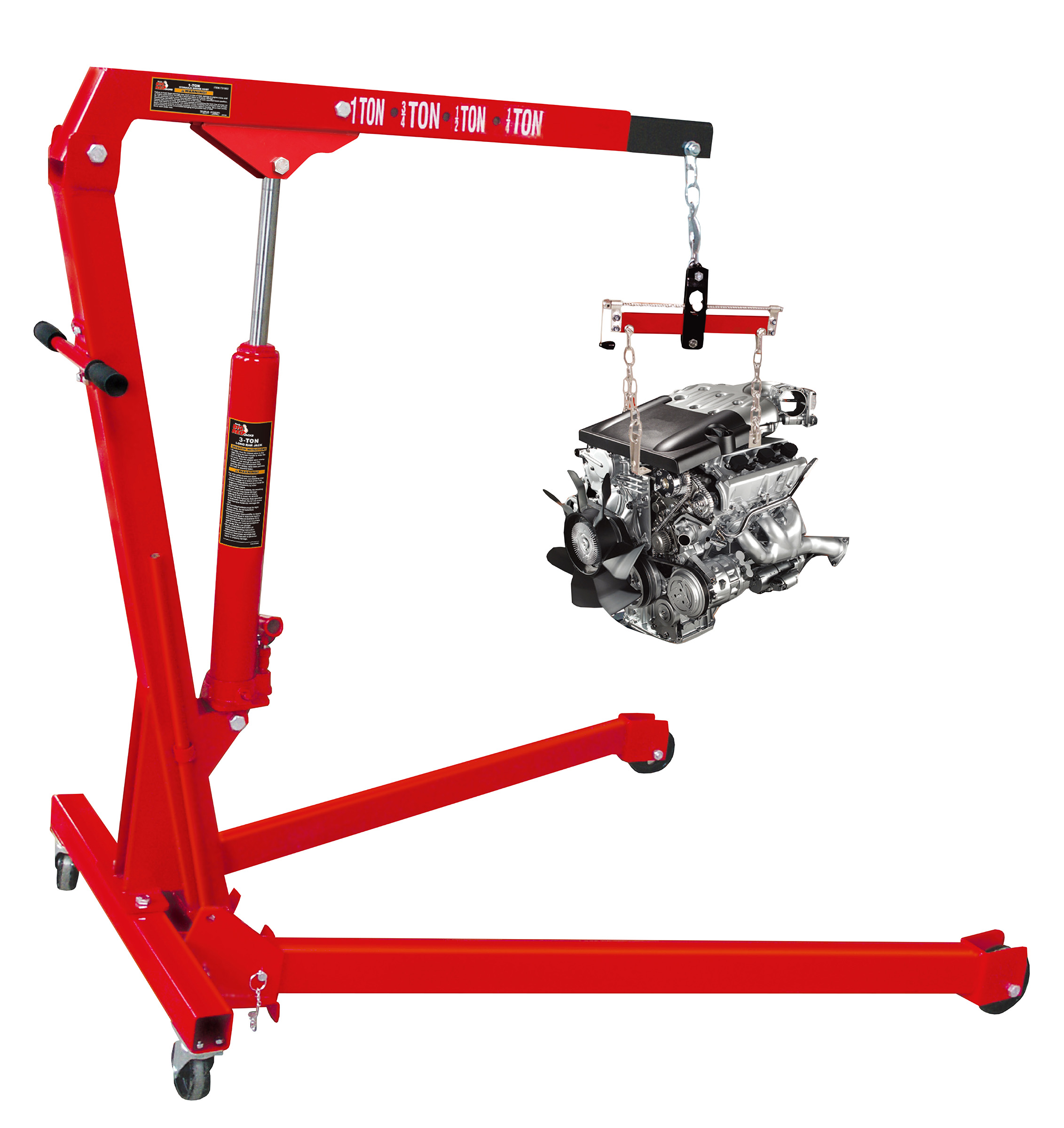 Panana-B Professional 1 Ton Hydraulic Folding Engine Crane Stand Hoist lift Jack with Wheels Workshop Red 